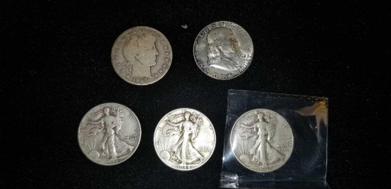Mixed lot of 5 Half Dollars