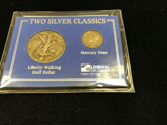 1 1944 Walking Liberty Half Dollar and 1 1944 Mercury Dime