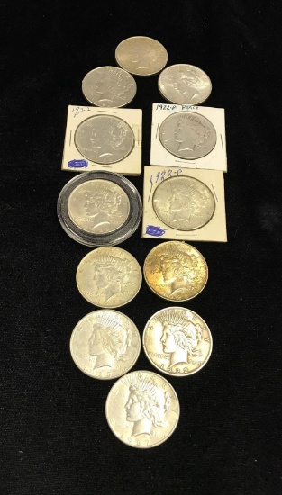 12 Peace Silver Dollars