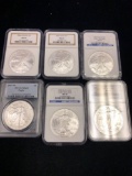 6 American Silver Eagle Dollars all MS69