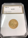 1886 S $5 Coronet Head Half Eagle AU58