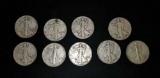 9 Walking Liberty Half Dollars