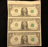 1 Uncut Sheet of 3 $1 Bills