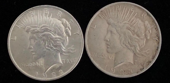 2 Peace Silver Dollars