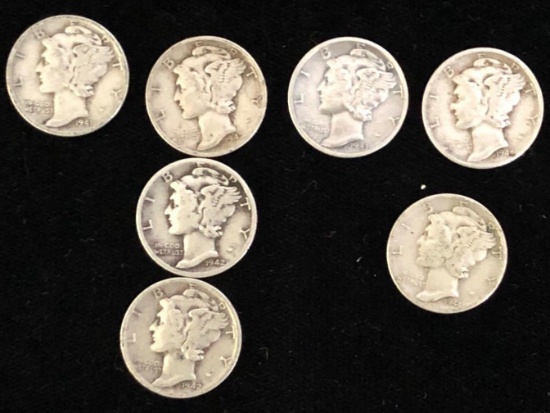 7 1940s Mercury Dimes
