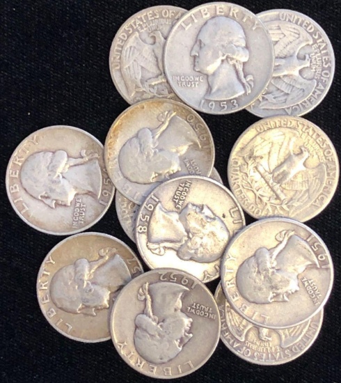 Lot of 12 1950s Washington Quarters