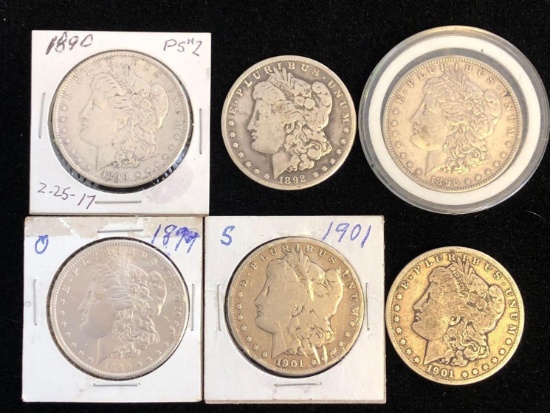 6 Morgan Silver Dollars