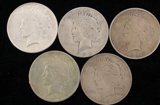 5 Peace Silver Dollars