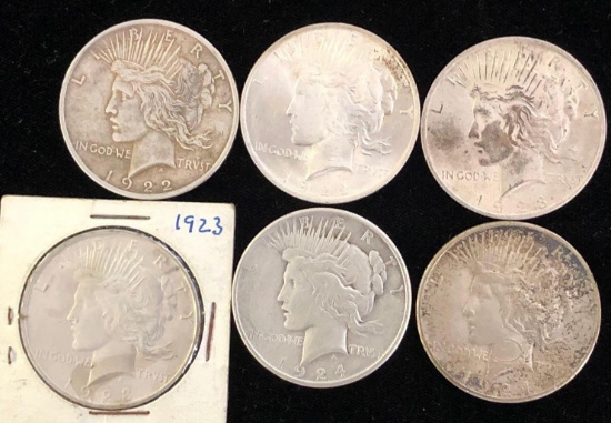 Lot of 6 Peace Dollars