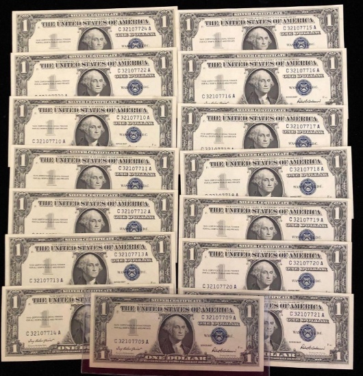 1 Lot Of 15 1957 $1 Silver Certificates