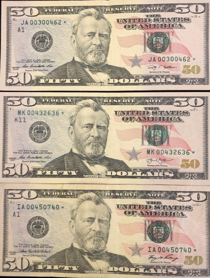 1 Lot of 3 $50 Star Notes