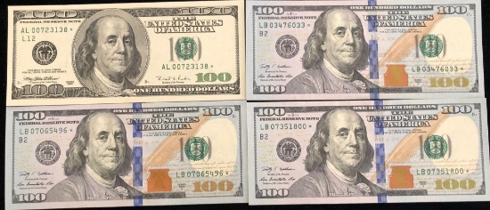 1 Lot of 4 $100 Star Notes