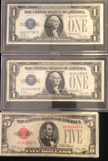 2 - $1 Blue Seals and a $5 Red Seal