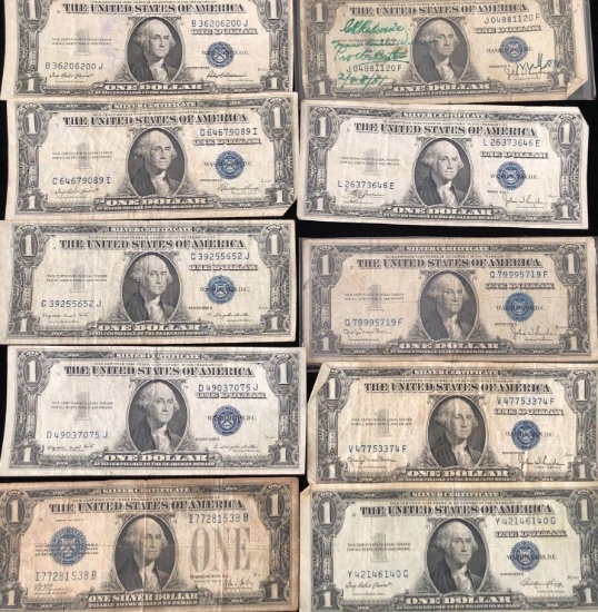 Lot of Silver Certificate $1 Bills Blue Seals