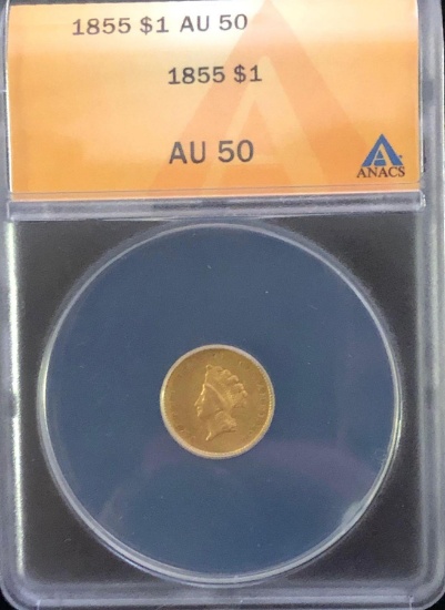 1855 $1 Gold Coin AU 59