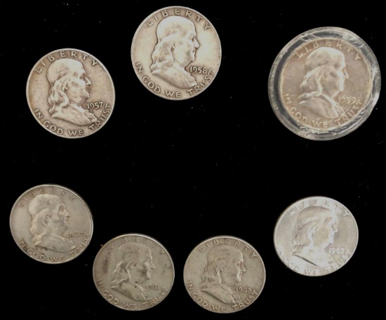 Lot of 7 Franklin Half Dollars