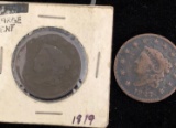 (2) Large Coronet Cents