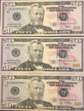 1 Lot of 3 $50 Star Notes