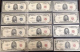 1 Lot of 12 $5 Silver Certificates and Red Seals