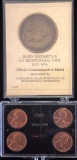 Bronze Commemorative Medal Round with a Set of 4 1960s Pennies