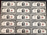 Lot of 16 $2 Red Seal Bills