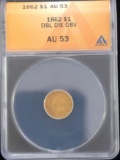 1862 $1 Gold Coin AU 53 Double Die Obverse