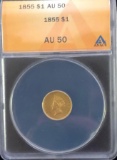 1855 $1 Gold Coin AU 59
