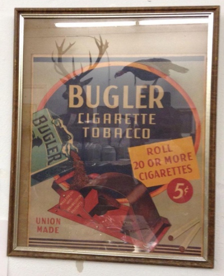 Framed Bugler Cigarette Ad Sign