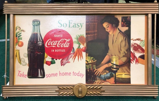 Framed Coca Cola Sign With Wooden Frame