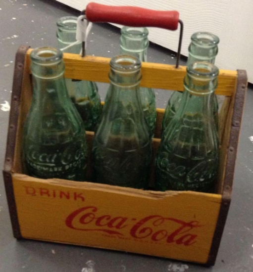 Wooden Vintage Yellow Coca Cola Carton With Bottles