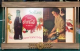 Framed Coca Cola Sign With Wooden Frame