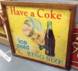 Vintage Coca Cola Sign With Wooden Frame And Stand Up Back