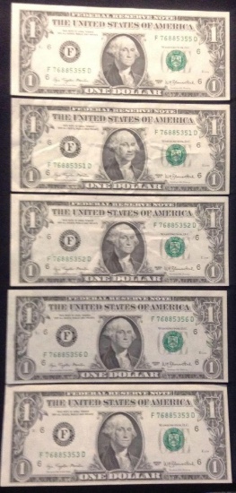 6 $1 Consecutive Bills