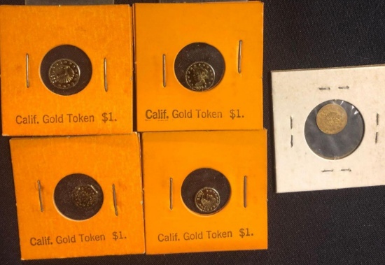 1 Lot of 5 California Gold Tokens
