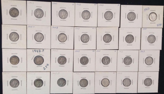 1 Lot of 28 Mercury Dimes