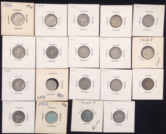 1 Lot of 19 Mercury Dimes