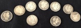 1 Lot of 9 Barber Quarters