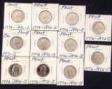 1 Lot of 11 Washington Quarters