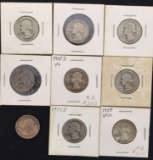 1 Lot of 9 Silver Quarters