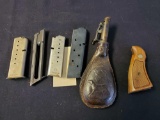 Lot of 4 Clips, Grips and Powder Bag