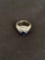 14k White Gold Ring With Sapphire and Diamond Chips