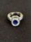 14K White Gold Ring With Sapphire and Diamond Chips