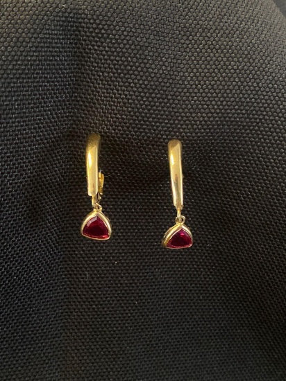 One Pair Ladies Euro Shield 6x6mm Created Ruby Earrings