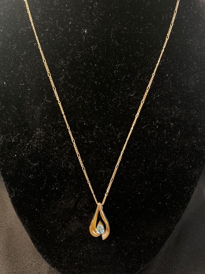 Fashion Pendant in 14K Yellow Gold with One Pear Shaped Blue Topaz, 6 x 4mm stone