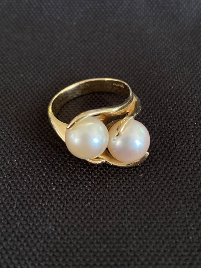 14K Yellow Gold and Pearl Cocktail Ring