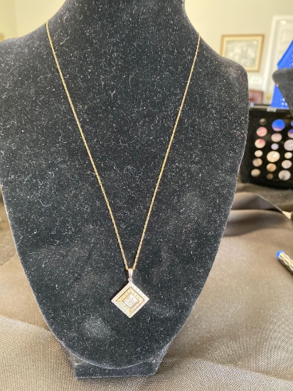 14k Yellow and White Gold and Diamond Pendant on 18" 14K Yellow Gold Chain