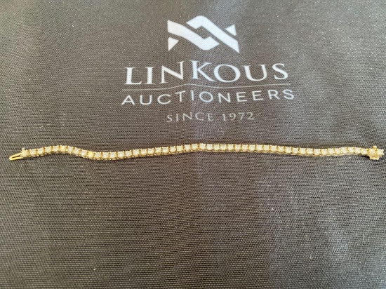 14K Yellow Gold Diamond Tennis Bracelet, Approximately 5 ct.