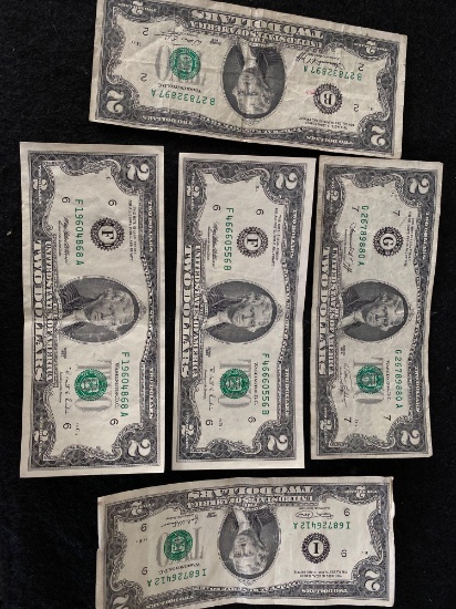 1 Lot of 5 $2 Bills