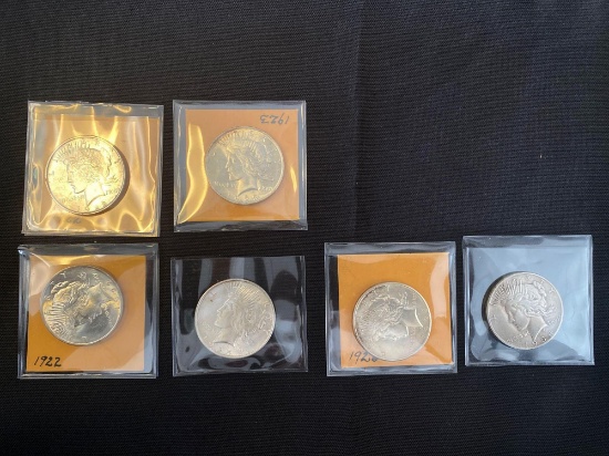 1 Lot of 6 Peace Dollars