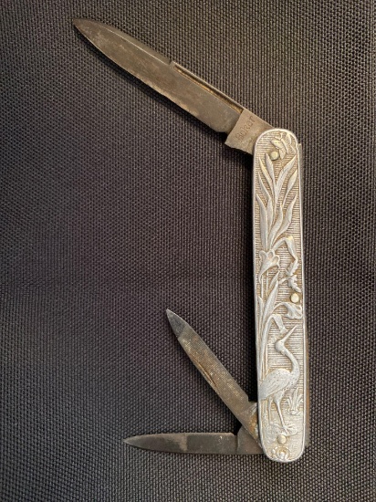 Pocket Knife with Crane Motif